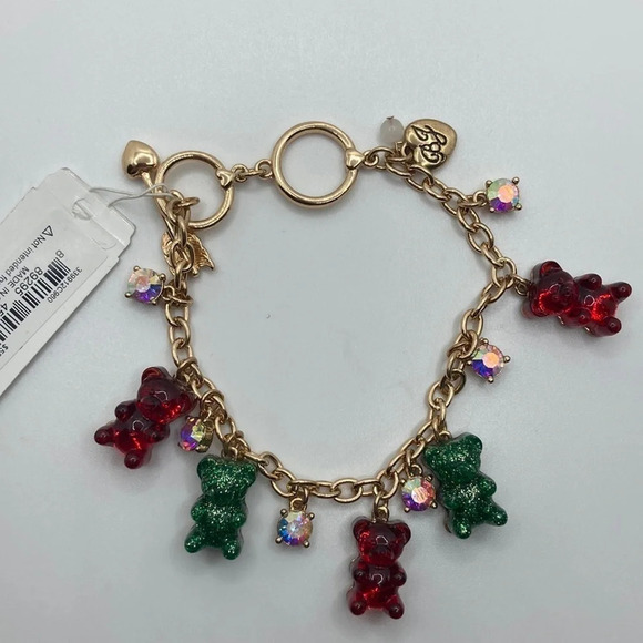 BETSEY JOHNSON Christmas Holiday Gummy Bears & AB Crystals Bracelet NWT - Picture 1 of 7